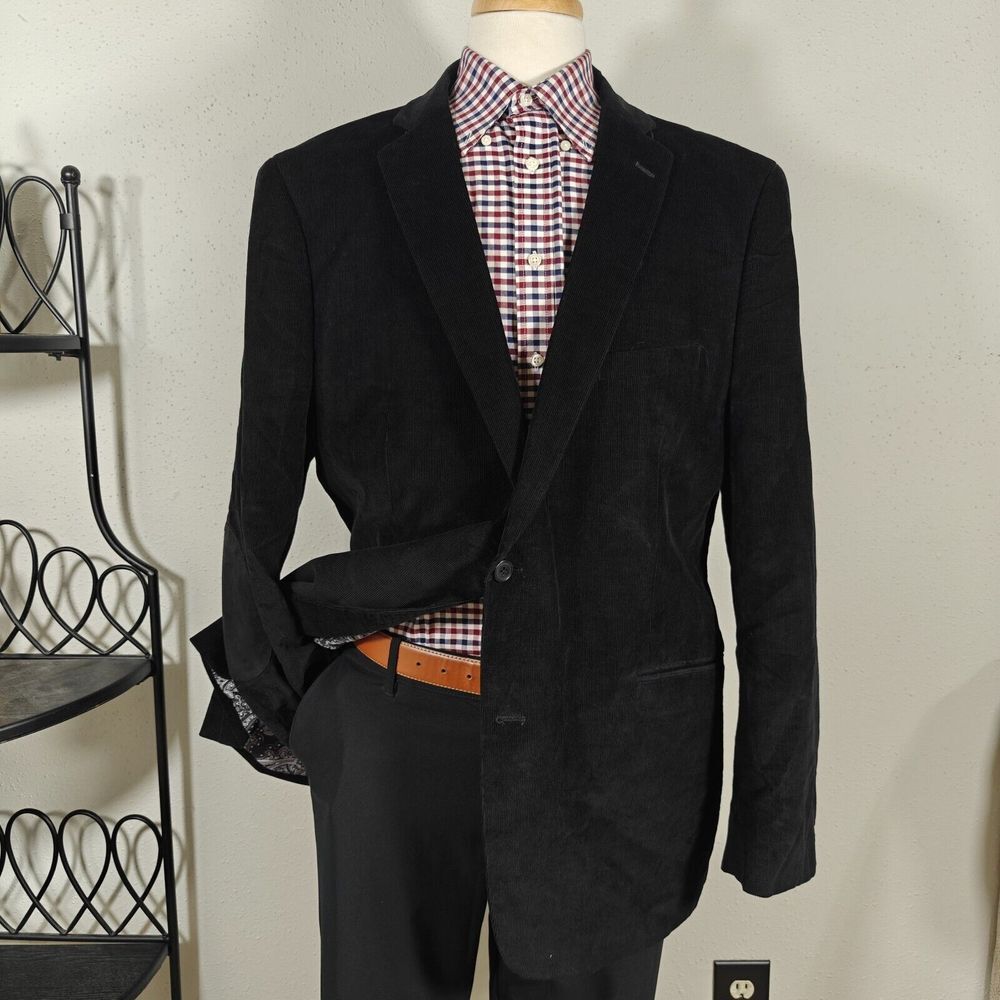 Adolfo Men's Corduroy Sport Coat Blazer Two Button Elbow Patch Black Size 48L